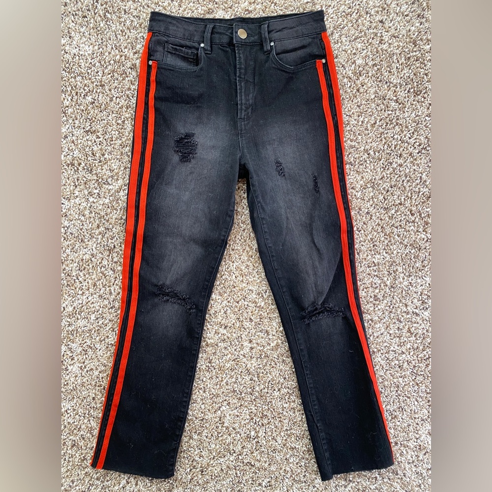 Tinseltown Distressed Jeans slim Black women's 27 Red Stripes High Waited denim